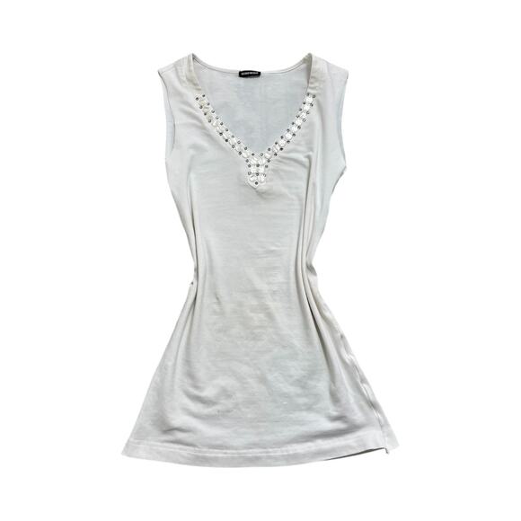 Gerry Weber white v neck tank with bedazzled neckline Y2K Fairycore size S - Picture 5 of 7